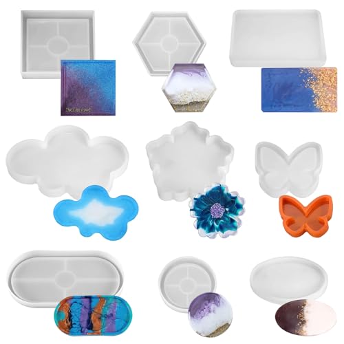 Jubaopen 9 Stück Resin Silikonform Untersetzer Silikonformen Epoxidharz Set Resin Silikonformen Set DIY Kunstharz Gießen DIY Coaster Gießform Resin Art Formen Untersetzer für DIY Basteln von Jubaopen