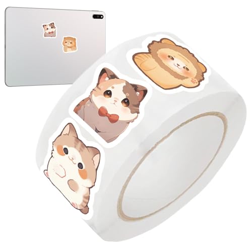 Cartoon-Aufkleberrolle, Rolle mit Aufklebern, Cartoon-Katzen-Aufkleber, Kinder-Motivationsaufkleber-Set, wasserdichte Katzen-Design-Sticker, 500 Blatt/Rolle, Kinder, Katze, Scrapbooking-Aufkleber für von Jubepk