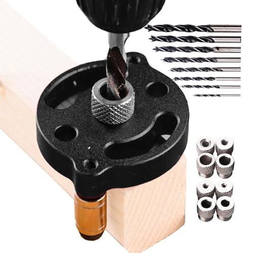 Center Spinner Drill Guide, Woodworking Jigs Accurate Hole Drilling Kit, Adjustable Accessories Drilling Guide for Furniture Manufacturing Factory Black, Red von Jubepk