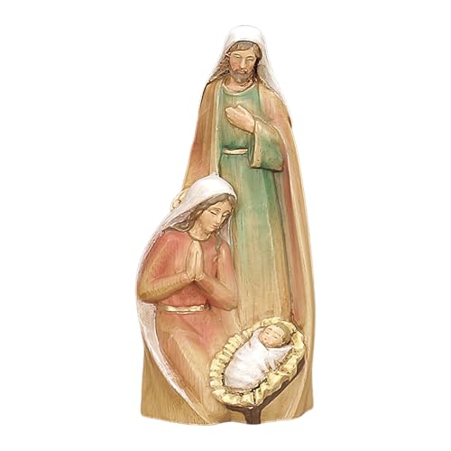 Heilige Familie Statue katholisch | Holz Heilige Familie Figur Set | 3D geschnitzte Holz Krippe Jesus Krippe Holzfiguren 6,8 x 5,5 x 15,7 cm dekorative Heilige Familie Holzskulptur für Wohnzimmer von Jubepk