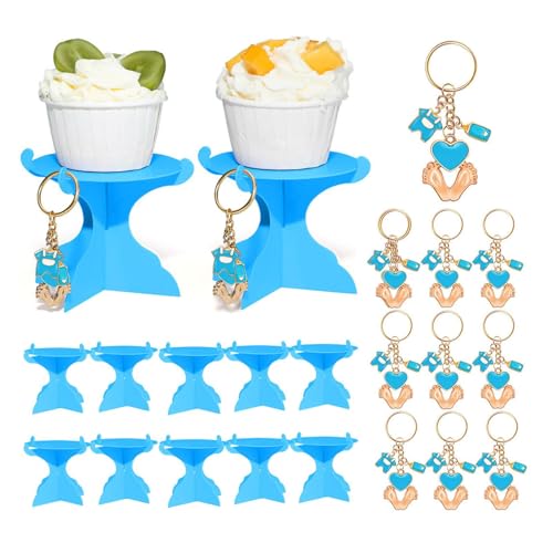 Jubepk Fuß-Schlüsselanhänger-Set, Cupcake-Ständer, Babyparty, Cupcake-Ständer-Set mit 12 niedlichen Cupcake-Ständer, Schlüsselanhänger für Geschlechtsoffenbarungspartys, charmante und unvergessliche von Jubepk