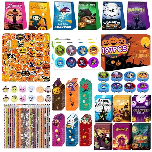 Jubepk Halloween für Kinder, Halloween-Preise, Halloween-Geschenktüten, Halloween-Spielzeug-Sortiment für Goodie-Taschen, 197-teiliges Halloween- -Preissortiment für Klassenzimmer-Belohnungen von Jubepk