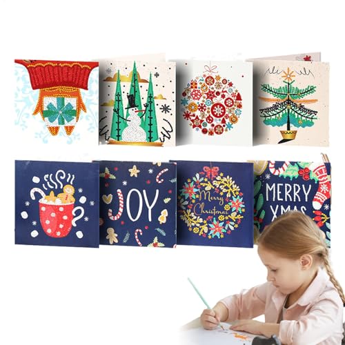 Jubepk Malen Weihnachtskarten - 8 Pack Grußkarten Strass Malerei - Kristallmalerei Karten, Weihnachtskartenherstellung Kits, Urlaubspostkarte für Anfänger von Jubepk