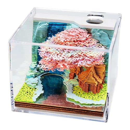 Jubepk Sticky Notes with Dust Cover, Acrylic Desk Decor, 3D Sticky Notes for, Desk Memo Pad, Paper Carving Memo Pad 9.4x8.9x7.5cm/3.7x3.5x2.95 inches for Desktop Decor Offices Bedrooms von Jubepk