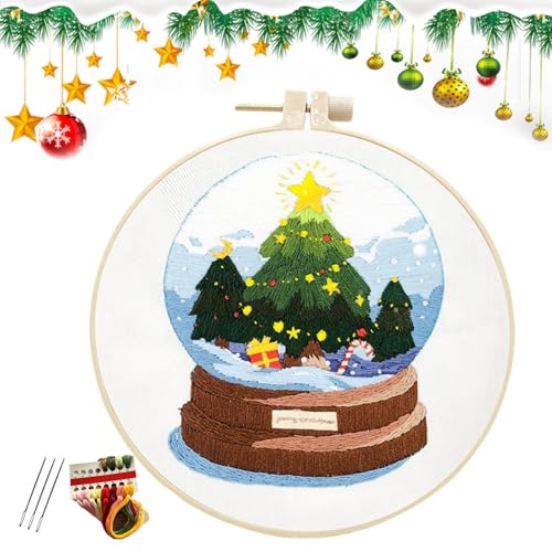 Jubepk Weihnachten Stickerei Nadelspitze Kit - Weihnachtsstickerei Nadelspitze Kit - Handgemachtes Nähen Bastelset mit Weihnachtsmuster für Mädchen Frauen von Jubepk