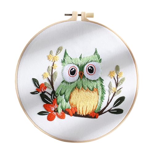 Owl Embroidery Kit, Beginners Embroidery Kit, Holiday Owl Embroidery Kit, Owl Sewing Kit with Hoop and Thread, 11.42x11.42 Inches Classic Owl Embroidery with Instructions for Home Decoration or Crafts von Jubepk