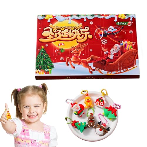 Weihnachts-Adventskalender-Schlüsselanhänger-Set | 24 Tage Sammel-Weihnachts-Schlüsselanhänger | Weihnachtsanhänger-Adventskalender | Feiertagsschlüssel-Weihnachtsfeiertags-Schlüsselanhänger, Lochspaß von Jubepk