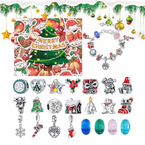 Weihnachtsarmband-Adventskalender | Schmuckherstellung Adventskalender | Weihnachts-Countdown-Armband für Mädchen | 24 Tage Feiertagsarmband-Set | Schmuckherstellungsset für Mädchen von Jubepk