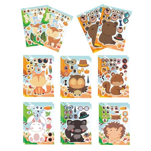 Jubilofex Machen Sie Ihre eigenen Aufkleber, machen Sie ein Gesichtsaufkleberblätter,16x machen Ihre eigenen Tieraufkleber - -Puzzlespiel, Party bevorzugt Goodie Bags Stuffers Crafts -Aktivitäten für von Jubilofex