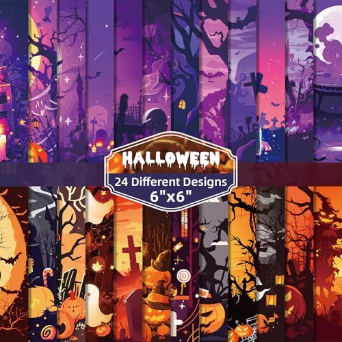 24 Blatt cooles Halloween-Scrapbook-Papier, buntes Origami-Muster, Papier für Erwachsene, Teenager, Kinder, Horror, Geist, Kürbis-Stil für DIY-Muster, Sammelalbum, Kartenherstellung von Jubite