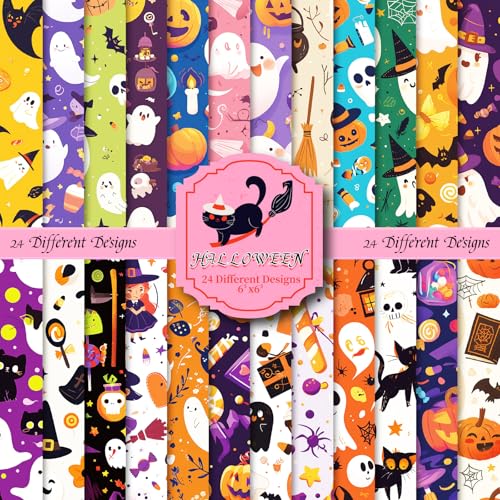 Niedliches Halloween-Scrapbook-Papier, lustiges Origami-Muster für Erwachsene, Teenager, Kinder, Cartoon-Geister-Kürbis-Stil für DIY-Muster, Sammelalbum, Kartenherstellung, 24 Blatt von Jubite