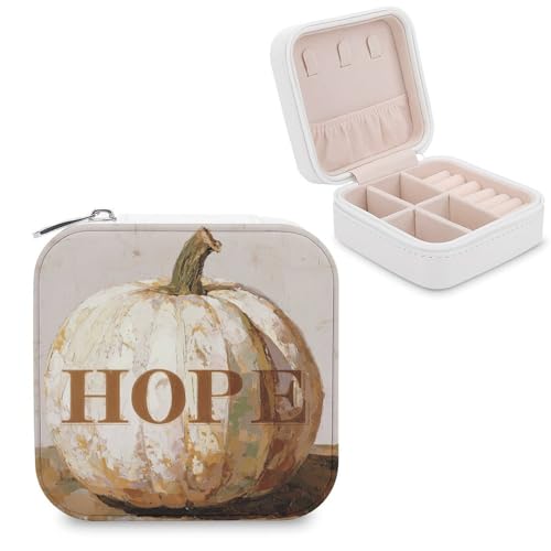 Jubonexis Großer Kürbis mit Wort Hoffnung, kleine Schmuckschatulle, Schmuck-Organizer, tragbar, PU-Leder, Mini-Reise-Schmuckschatulle Jubonexis Großer Kürbis mit Wort Hoffnung, kleine Schmuckschatulle, Schmuck-Organizer, tragbar, PU-Leder, Mini-Reise-Schmuckschatulle von Jubonexis