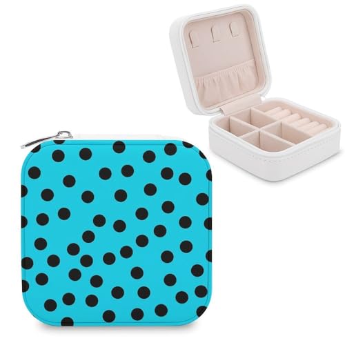 Jubonexis Kleine Schmuckschatulle mit Punktemuster, tragbar, PU-Leder, Mini-Reise-Schmuckkästchen, Cyan, Schwarz Jubonexis Kleine Schmuckschatulle mit Punktemuster, tragbar, PU-Leder, Mini-Reise-Schmuckkästchen, Cyan, Schwarz von Jubonexis