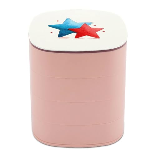 Jubonexis Minimalistische Schmuckschatullen mit blauen und roten Sternen für Frauen, Ohrringhalter, Organizer, drehbarer Schmuck-Organizer für Halsketten, Armbänder, Ringe Jubonexis Minimalistische Schmuckschatullen mit blauen und roten Sternen für Frauen, Ohrringhalter, Organizer, drehbarer Schmuck-Organizer für Halsketten, Armbänder, Ringe von Jubonexis