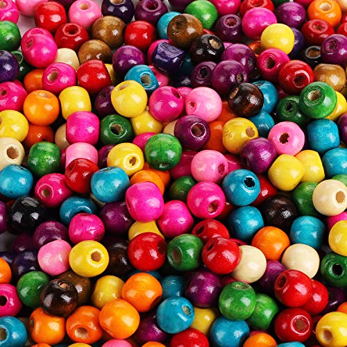 Jucoan 2000 Stück 12 mm Farbige rund Holzperlen, Holzperlen mit verschiedenen Farben, großes Loch, ideal für Schmuck, Armbänder, Halsketten, Ohrringe, Bastelprojekte von Jucoan