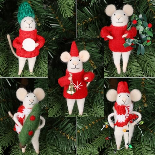 Juegoal Weihnachtliche Filzmäuse Ornamente Set von 5, Xmas Wolle Maus hängende Dekoration, Filz Tier Handwerk Wald Niedlicher Weihnachtsbaum Kranz Dekor für Home Party Supplies von Juegoal