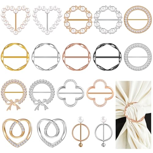 18 Stück T-Shirt-Clips für Damen, Schal-Ring-Clips, Taille, runde Metalllegierung, Schalschnalle mit Strass und Perlenknotenring (schick) von Juexica