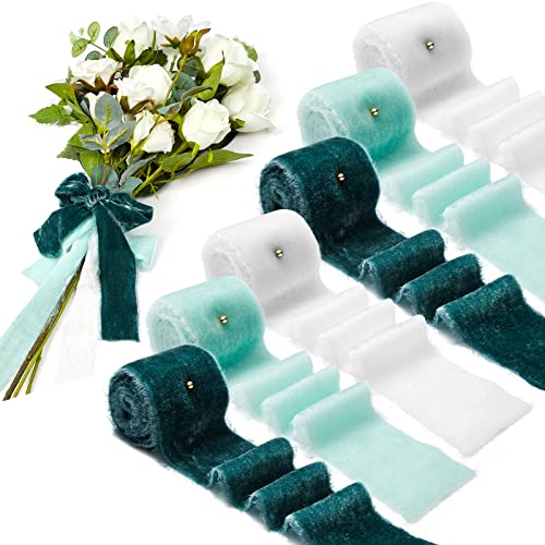 Juexica Samtband, 5 cm, insgesamt 6,5 m, Seidensamtband, ausgefranste Fransen, Samtband für Hochzeitseinladungen, Brautstrauß, Krawatte, Gelübde, Verpackung, handgefertigte Geschenkdekoration (weiß, von Juexica