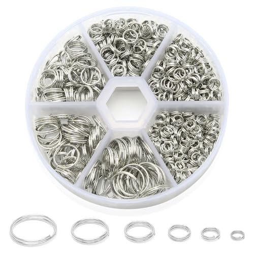 690 Stück Mini Schlüsselring, 4 5 6 8 10 12 mm Schlüsselringe Klein Ringe Sets mit Doppelten Öffnungen für die Herstellung der Juwelen (Nickel) von Juibao