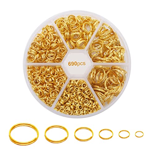 690 Stücke Gold Mini Schlüsselring, 4 5 6 8 10 12 mm Schlüsselringe Klein Ringe Sets mit Doppelten Öffnungen für die Herstellung der Juwelen von Juibao