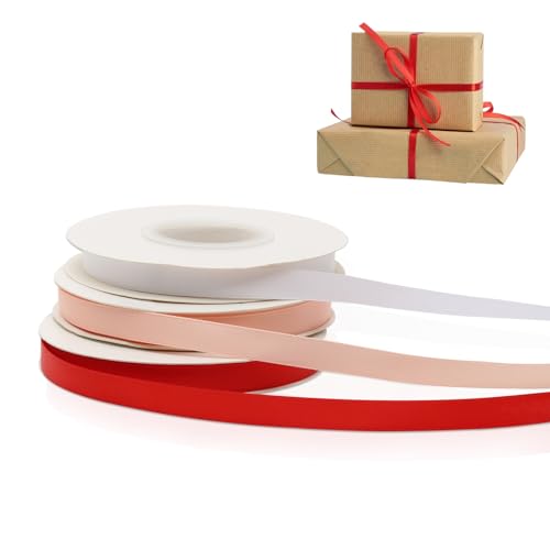 Satinband Weiß Rosa Rot 10mm 18 Meter 3 Farben Polyester Geschenkband Weich Stoffband Schleifenband für Hochzeit Taufe Geschenkverpackungen Deko Basteln Usw von Juibao