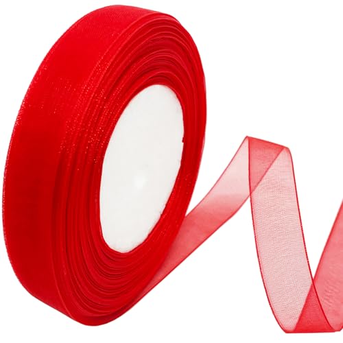 45M Organzaband Rot 15mm Geschenkband Weihnachten, Transparente Chiffonband Schleifenband Dekoband Organza Tüllband für Geschenkverpackung Basteln Dekoration Blumensträuße Schleifen Party von Jukway