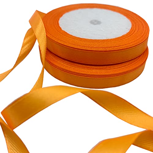 Jukway 2 Rolle Satinband 22m X 10mm, Geschenkband Schleifenband Bänder zum Basteln, Dekoband Stoffband Weihnachtsband Bänder für Geschenkverpackungen Hochzeit Geburtstag Party Dekoration (Orange) von Jukway