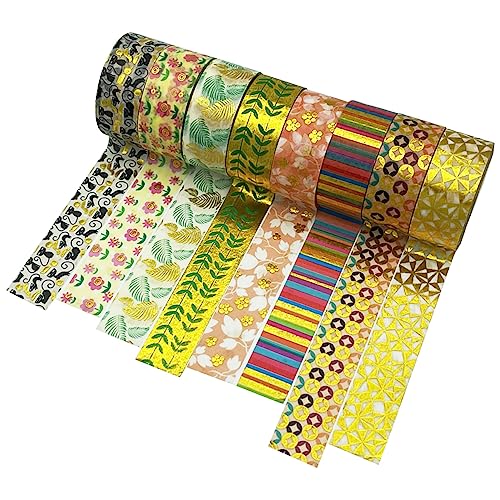 Jukway 8 Rollen Washi Tape Set Gold Foliendruck, Gesamtlänge 32m, Masking Tape Bunt Multi-Muster dekorative Klebeband für DIY Scrapbooking, Handwerk, Geschenkverpackung, 15mm X 4m/Rolle von Jukway