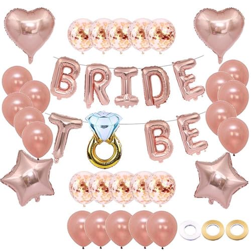 Juland 38 Stück JGA Deko Ballons Rosegold 16 Zoll Bride to BE Folienballons Luftballons Brautdusche Bachelorette Party Dekoration Diamant Ring 12” Latex Luftballons Geburtstag Party von Juland