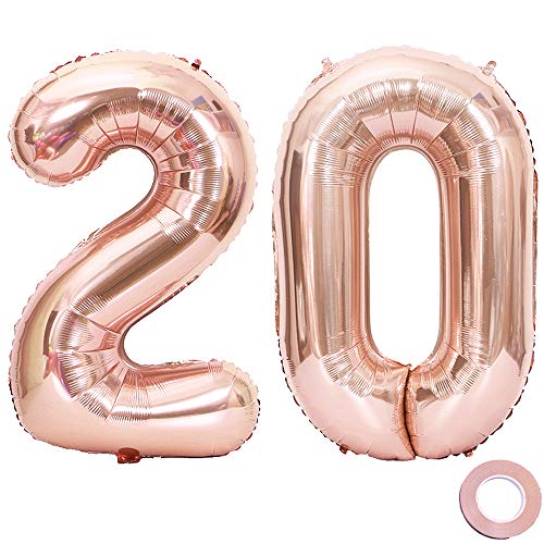 Juland Luftballons 20. Geburtstag XXL Riesen Folienballon Luftballon Zahl 20 Rose Gold Nummer Ballons Große Folienmylar-Ballons 40-Zoll-Riesen-Jumbo-Zahl-Ballons für 20. Geburtstagsfeierdekorationen von Juland