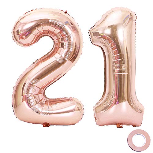 Juland Luftballons 21. Geburtstag XXL Riesen Folienballon Zahl 21 12 Rose Gold Nummer Ballons Große Folienmylar-Ballons 40-Zoll-Riesen-Jumbo-Zahl-Ballons zum 21. Geburtstag Partydekorationen von Juland