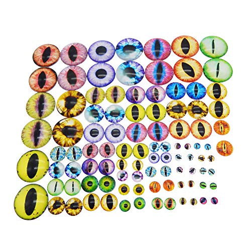 Julie Wang, Cabochons mit rundem Glasdrachenauge und verschiedenen Mischgrößen, für Puppenherstellung und Schmuck, 6 mm, 8 mm, 12 mm, 18 mm, 25 mm, 100 Stück von Julie Wang