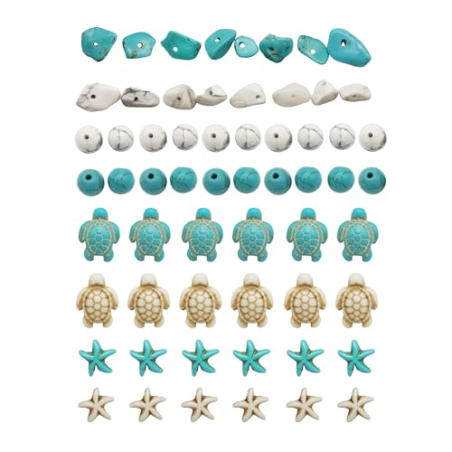 Julie Wang 280 Stück künstliche Türkis Perlen Blau Weiß Seestern Schildkröte Ozean Charms für Schmuck machen Sommer Strand Perlen Meer Anhänger Halskette Ohrring Armband Craft DIY Findings von Julie Wang