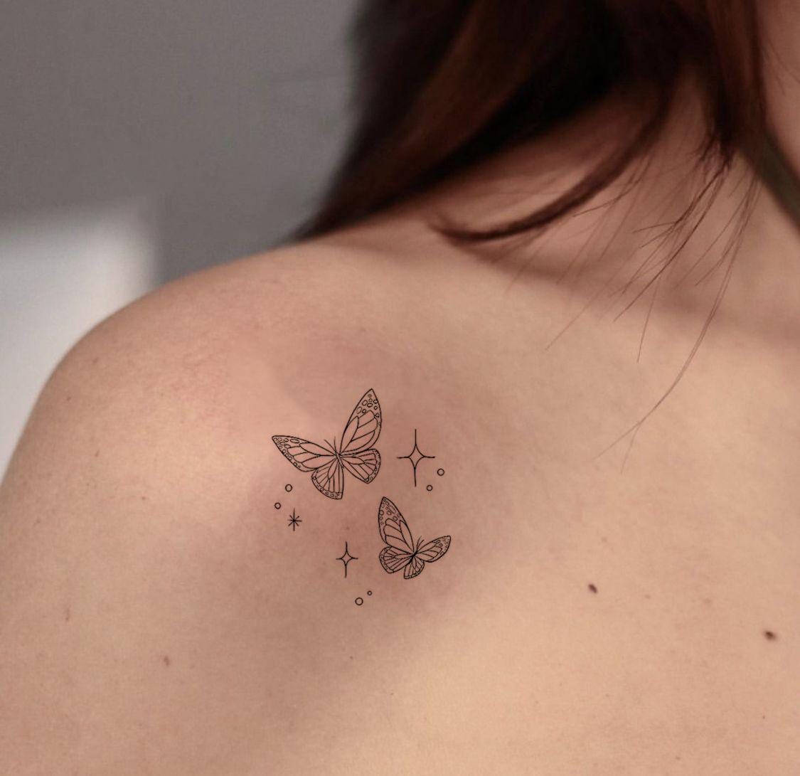 Schmetterling Tattoo-Minimalist Tattoo-Temporäres Tattoo Set-Tattoo-Liebhaber-Geschenk-Idee-Geschenk Für Freund-Freundschaft-Geschenke-Bachelorette von JulienPShop