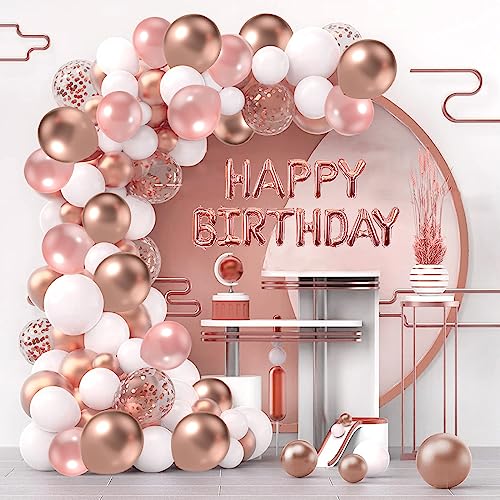 Geburtstagsdeko Mädchen Frauen Mit Folienballon-103 Stück Luftballons Rosegold Set Happy Birthday Deko Luftballon Girlande Rosegold Birthday Decorations für Mädchen,Frau,Baby,Birthday Party Deko von Jullfall