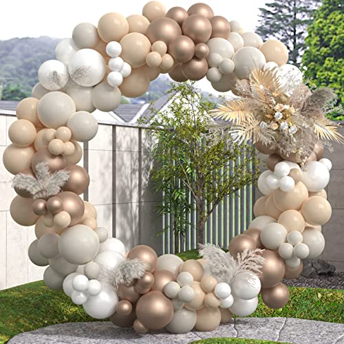 Luftballon Girlande, 127PCS Ballon Girlande Beige Set, Metallischer Champagner Gold,Nude Weiß Ballons für Verlobung Baby Shower Geburtstag Boho Party Dekoration Ballons Hochzeit von Jullfall