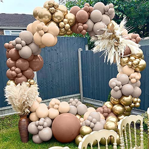 Luftballon Girlande Set, 129 Stück Ballon Girlande Beige Doppelte Apricot Metallic Grau-Braun Luftballons Girlande Ballonbogen Kit Für Hochzeit Geburtstag Party Hintergrund Deko Wedding Decoration von Jullfall