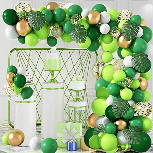 Luftballons Grün-144PCS Luftballon Girlande Grün Gold mit Konfetti Luftballons Palmblättern Set,Dschungel Geburtstag Dekoration für Kindergeburtstag Deko, Babypartys, Hochzeiten von Jullfall