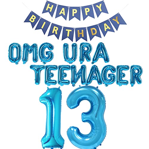 13. Teenager Geburtstag Party Dekorationen für Jungen Mädchen, 13. Geburtstag Dekorationen OMG UR A Teenager Ballon Geburtstag Banner Jumbo Zahl 13 Folienballons für 13 Jahre alte Söhne Tochter (Blau) von JumDaQQ