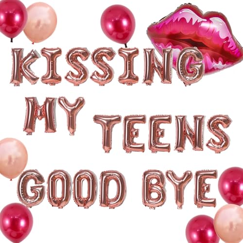 Kissing My Teens Goodbye Dekorationen, Roségold 20. Geburtstag Party Goodbye Teens Years Ballon Banner für Mädchen Frauen Zwanziger Geburtstag Happy 20th Birthday Anniversary Party (Roségold) von JumDaQQ