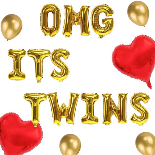 OMG It's Twins Babyparty-Dekoration, Gold, OMG It's Twins Zwillinge Geschlecht Offenbarung Party Ballon Schwangerschaft Ankündigung Willkommen Zwillinge Babys Double The Love Thema Supplies (Gold) von JumDaQQ