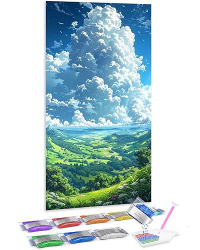 Jumpdot 5D Diamond Painting Bilder DIY Full Groß Blauer Himmel und weiße Wolken Aesthetic Room Decor Diamant Kunst Kit 70x40 cm von Jumpdot