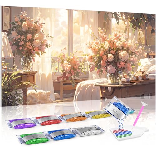 Jumpdot 5D Diamond Painting Bilder DIY Full Groß Blumen im Zimmer Home Décor Diamant Kunst Kit 70x40 cm von Jumpdot