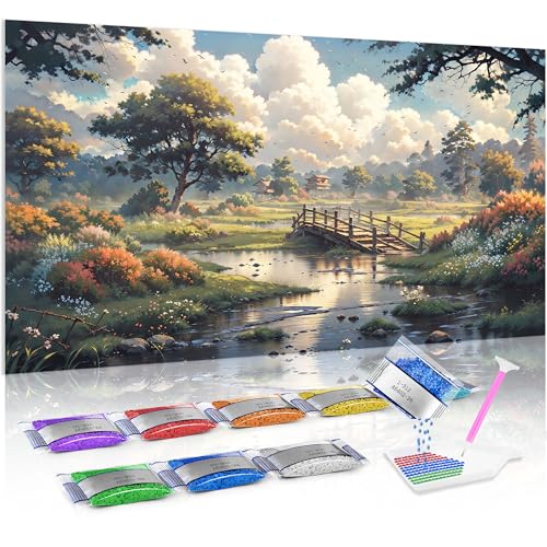 Jumpdot 5D Diamond Painting Bilder DIY Full Groß Brücke und Natur Home Decoration Diamant Kunst Kit 70x40 cm von Jumpdot