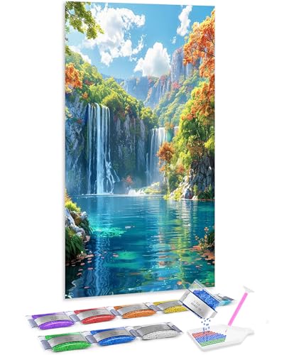 Jumpdot 5D Diamond Painting Bilder DIY Full Groß Herbstwasserfall Dekoration Wohnung Modern Diamant-Kunst-Kit 70x40 cm von Jumpdot