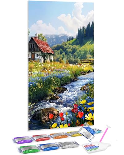 Jumpdot 5D Diamond Painting Bilder DIY Full Groß Hütte am Bach Decoration Diamant Kunst Kit 70x40 cm von Jumpdot