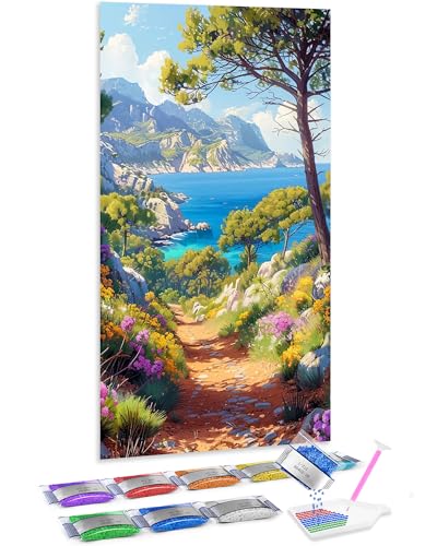 Jumpdot 5D Diamond Painting Bilder DIY Full Groß See- und Bergstraße Wandbilder Wohnzimmer Diamant-Kunst-Kit 70x40 cm von Jumpdot