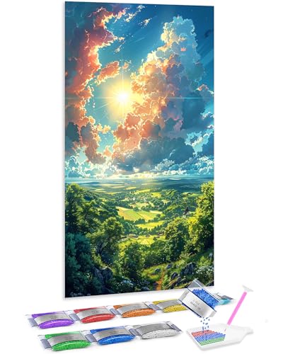 Jumpdot 5D Diamond Painting Bilder DIY Full Groß Sonne und grüne Erde Home Décor Diamant Kunst Kit 70x40 cm von Jumpdot