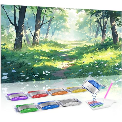 Jumpdot 5D Diamond Painting Bilder DIY Full Groß Sonnenschein und Wald Wandbilder Wohnzimmer Diamant-Kunst-Kit 70x40 cm von Jumpdot