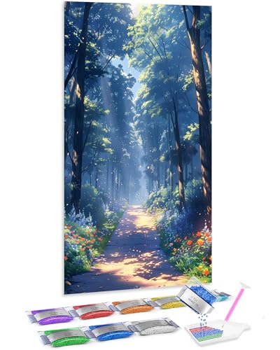 Jumpdot 5D Diamond Painting Bilder DIY Full Groß Sonniger Weg im Wald Wall Decor Diamant Kunst Kit 70x40 cm von Jumpdot